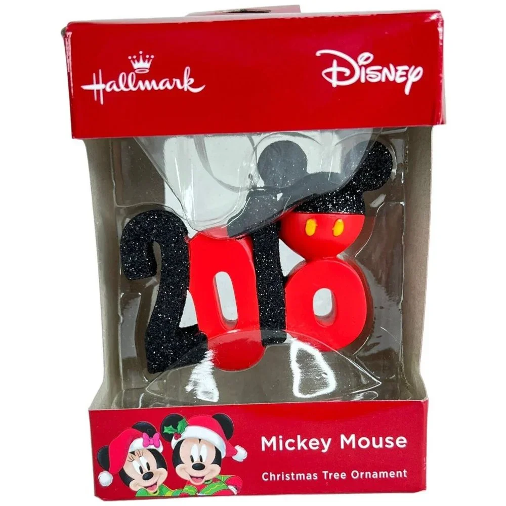2018 Mickey Mouse Christmas Ornament Ears New‎ In Box Red Box Black Glitter